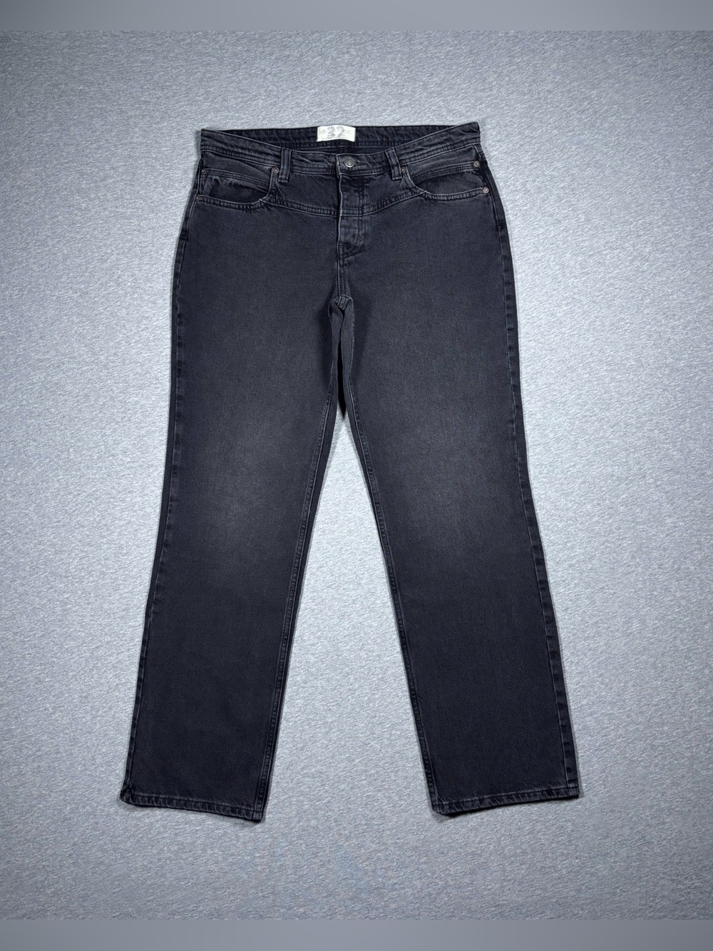 Free People Jeans Womens 32 Faded Black Straight Leg Relaxed Button Fly Yoke